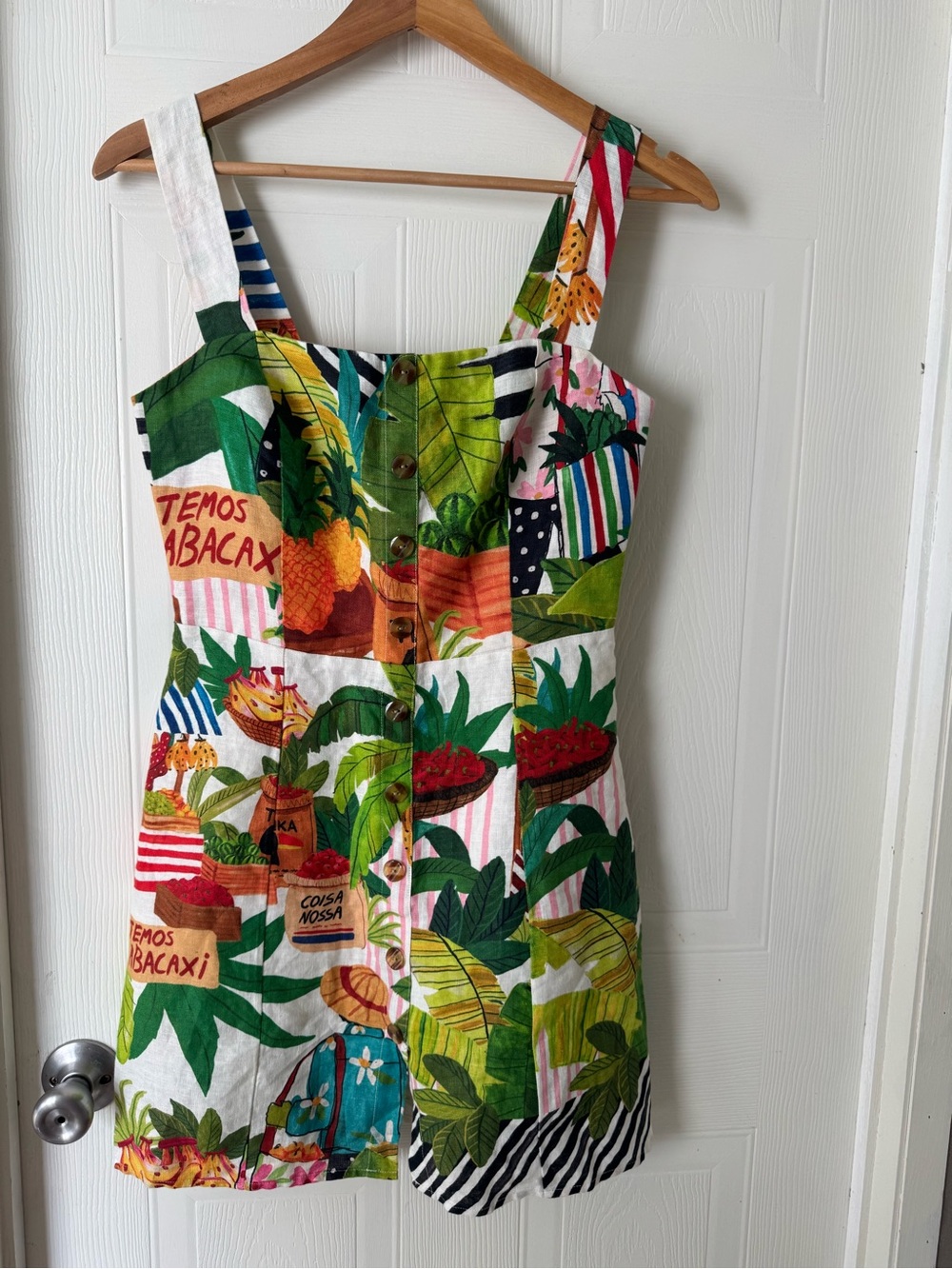 FARM Rio Multicolor Tropical Print Dress with Teal Logo Tag